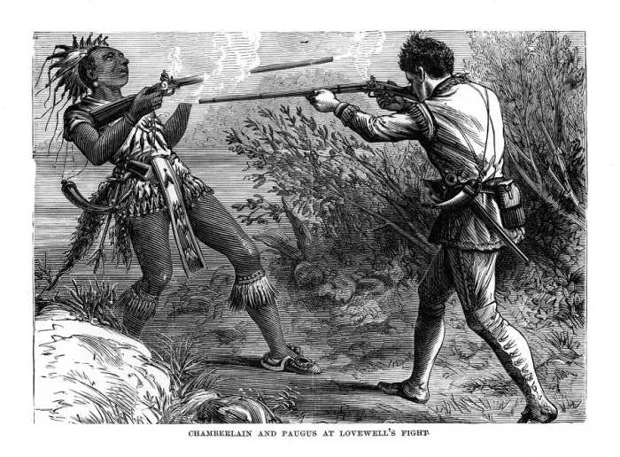 Framed Print : Chamberlain and Paugus at Lovewells Fight, 1725, (1872) Framed Print : Chamberlain and Paugus at Lovewells Fight, 1725, (1872)