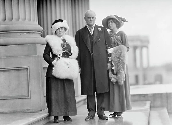Champ Clark, Rep. from Missouri, with Helen Cox, Left, and Daughter Genvieve [sic], 1912. Creator: Harris & Ewing. Champ Clark, Rep. from Missouri, with Helen Cox, Left, and Daughter Genvieve [sic], 1912. Creator: Harris & Ewing