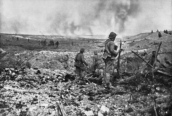In Champagne: a surprise attack; While part of the group held back to clear the ground... 1917. Creator: Unknown