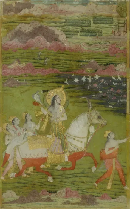 Framed Print : Chand Bibi Hawking with Attendants in a Landscape, ca. 1700. Creator: Unknown Framed Print : Chand Bibi Hawking with Attendants in a Landscape, ca. 1700. Creator: Unknown