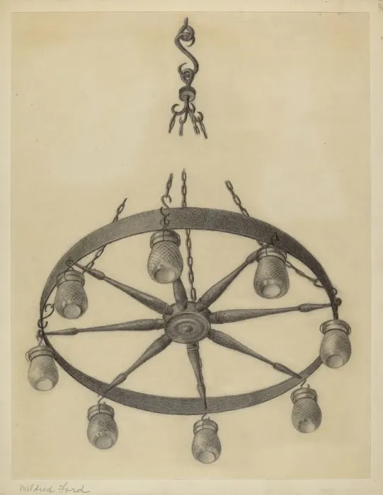 Framed Print : Chandelier, c. 1936. Creator: Mildred Ford Framed Print : Chandelier, c. 1936. Creator: Mildred Ford