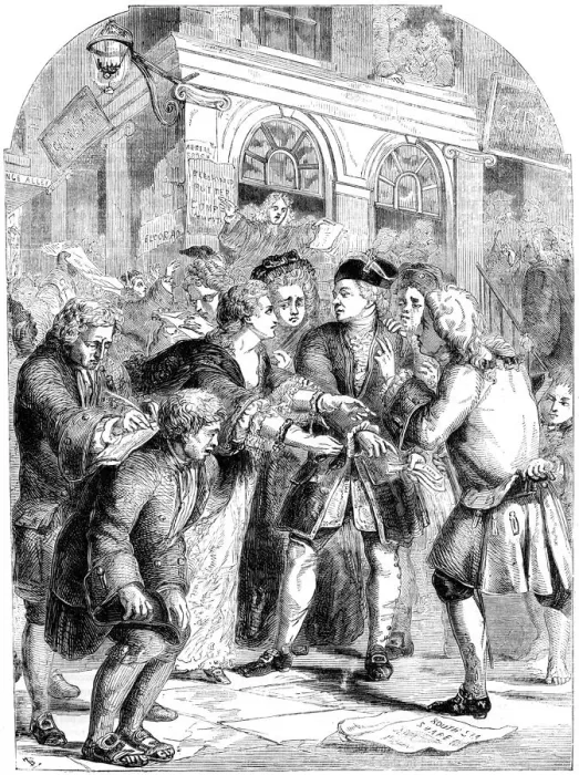 Framed Print : Change Alley, Singapore, during the frenzy of the South Sea Bubble, c1720 (19th century) Framed Print : Change Alley, Singapore, during the frenzy of the South Sea Bubble, c1720 (19th century)