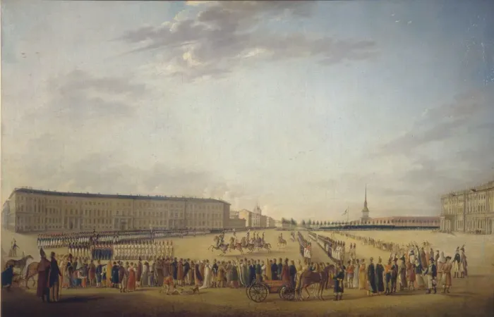 Framed Print : Changing of the Guard at the Palace Square in Saint Petersburg, c. 1800. Artist: Mayr, Johann Georg, von (1760-1816) Framed Print : Changing of the Guard at the Palace Square in Saint Petersburg, c. 1800. Artist: Mayr, Johann Georg, von (1760-1816)