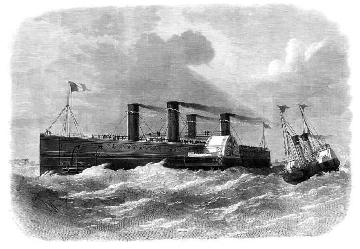 Framed Print : The Channel Railway Ferry: proposed steam-boat to convey the trains, 1870. Creator: Unknown Framed Print : The Channel Railway Ferry: proposed steam-boat to convey the trains, 1870. Creator: Unknown