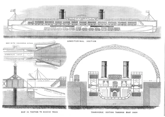 Framed Print : The Channel Railway Ferry: sections of the proposed steam-boat, 1870. Creator: Unknown Framed Print : The Channel Railway Ferry: sections of the proposed steam-boat, 1870. Creator: Unknown
