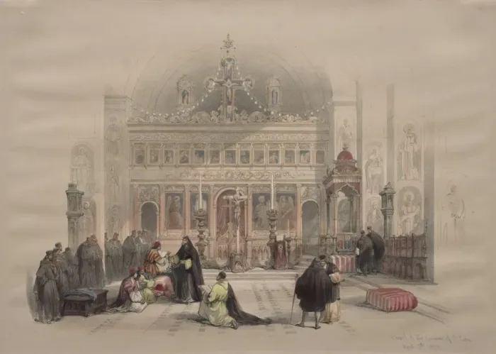 Framed Print : Chapel of the Convent of St. Saba, 1839. Creator: David Roberts (British, 1796-1864) Framed Print : Chapel of the Convent of St. Saba, 1839. Creator: David Roberts (British, 1796-1864)