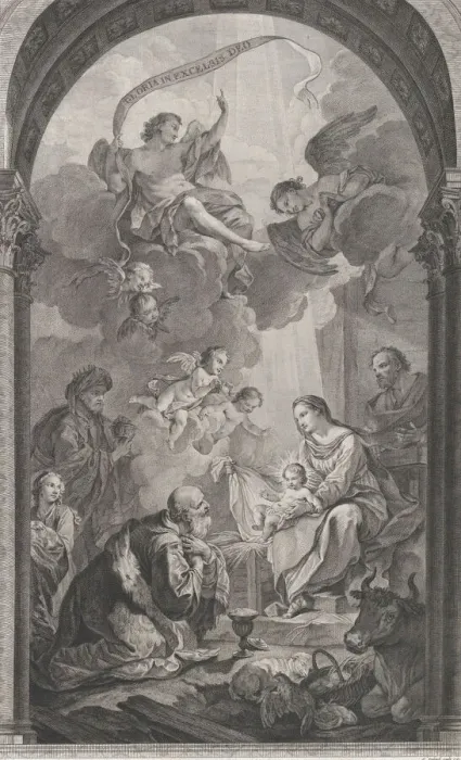 Framed Print : The Chapel of the Enfants-Trouves in Paris: Les Rois mages Gaspard et Melchior adorant l'E... 1752. Creator: Etienne Fessard Framed Print : The Chapel of the Enfants-Trouves in Paris: Les Rois mages Gaspard et Melchior adorant l'E... 1752. Creator: Etienne Fessard