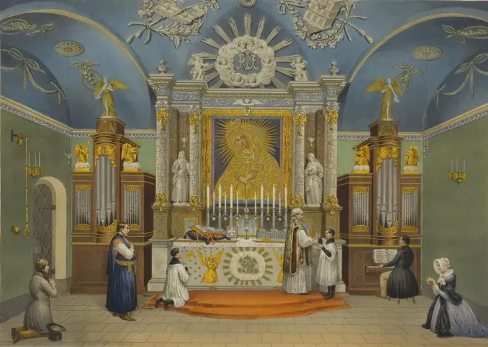 Framed Print : The chapel of Our Lady of the Gate of Dawn in Vilnius, 1847 Framed Print : The chapel of Our Lady of the Gate of Dawn in Vilnius, 1847