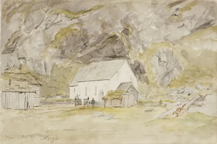 Framed Print : A chapel in Norway, 1879. Creator: Oscar Kleineh Framed Print : A chapel in Norway, 1879. Creator: Oscar Kleineh