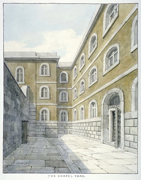 The chapel yard in Newgate Prison, Old Bailey, Newgate Prison, Old Bailey, City of London, 1840