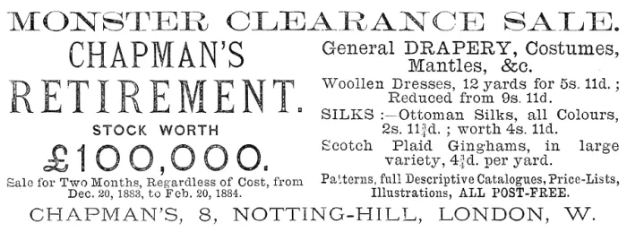 Framed Print : Chapman's Monster Clearance Sale, 1883. Creator: Unknown. Chapman's Monster Clearance Sale, 1883. Creator: Unknown Framed Print : Chapman's Monster Clearance Sale, 1883. Creator: Unknown. Chapman's Monster Clearance Sale, 1883. Creator: Unknown