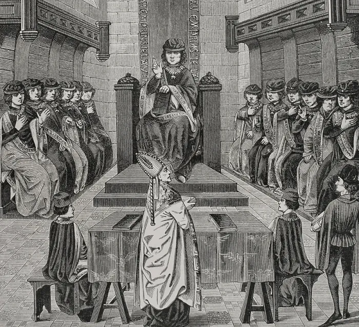Framed Print : Chapter of the Order of the Golden Fleece held by Charles the Bold, (1433-1477), 1877. Creators: Claude-Francois Maradan, Jules Jean Marie Joseph Huyot Framed Print : Chapter of the Order of the Golden Fleece held by Charles the Bold, (1433-1477), 1877. Creators: Claude-Francois Maradan, Jules Jean Marie Joseph Huyot
