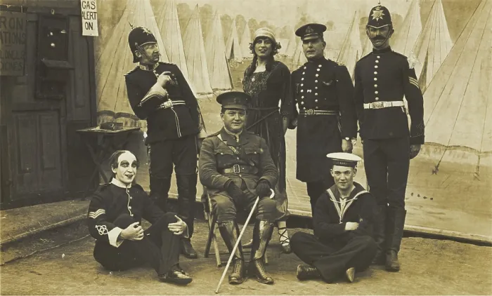 Framed Print : Characters on the set of a play, (between 1910 and 1919?). Creator: Unknown Framed Print : Characters on the set of a play, (between 1910 and 1919?). Creator: Unknown
