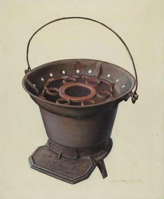 Framed Print : Charcoal Stove, c. 1939. Creator: John Price