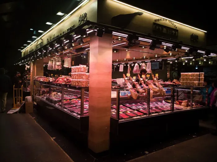 Framed Print : A charcuterie stall at La Bouqueria, Barcelona, Spain, 2020. Creator: Ethel Davies Framed Print : A charcuterie stall at La Bouqueria, Barcelona, Spain, 2020. Creator: Ethel Davies