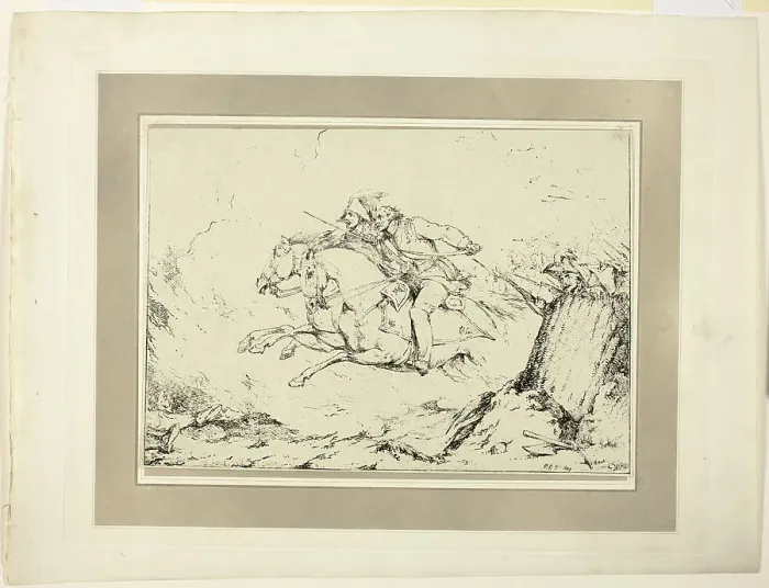 Framed Print : Charge, from the first issue of Specimens of Polyautography, 1803. Creator: Robert Ker Porter Framed Print : Charge, from the first issue of Specimens of Polyautography, 1803. Creator: Robert Ker Porter