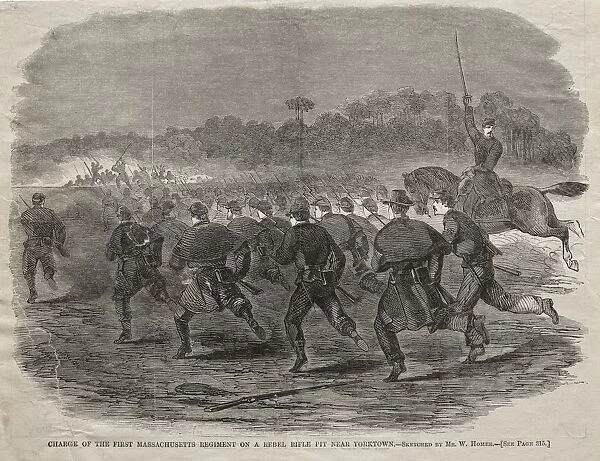 Charge of the First Massachusetts Regiment on a Rebel Rifle Pit near Yorktown, 1862