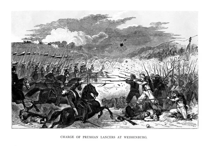 Framed Print : Charge of the Prussian Lancers at Weissenburg, 1870, (1875) Framed Print : Charge of the Prussian Lancers at Weissenburg, 1870, (1875)