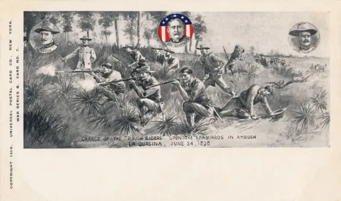 Framed Print : Charge of the Rough Riders upon the Spaniards in Ambush, La Quasina, June 24, 1898, c1900 Framed Print : Charge of the Rough Riders upon the Spaniards in Ambush, La Quasina, June 24, 1898, c1900