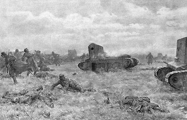 Un charge de tanks; des tanks rapides de l'armee Britannique chargent et dispersent... 1918. Creator: J Simont