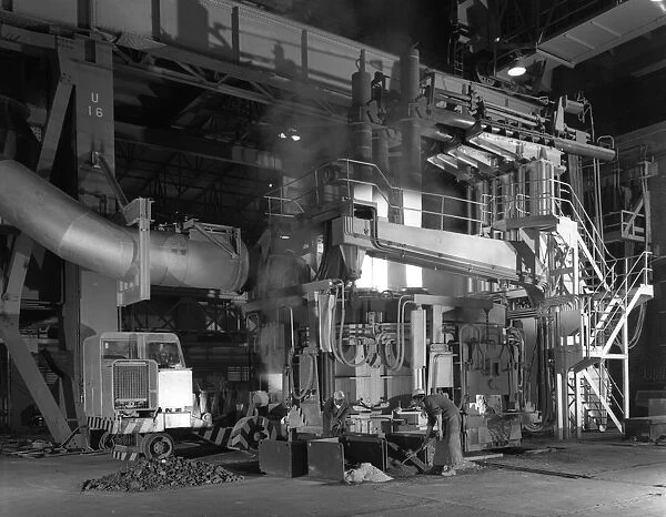 Charging an electric arc furnace, Park Gate Iron & Steel Co, Rotherham, South Yorkshire, 1964