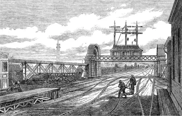 Framed Print : The Charing-Cross Railway: the signal station on the north end of the bridge, 1864. Creator: Unknown Framed Print : The Charing-Cross Railway: the signal station on the north end of the bridge, 1864. Creator: Unknown