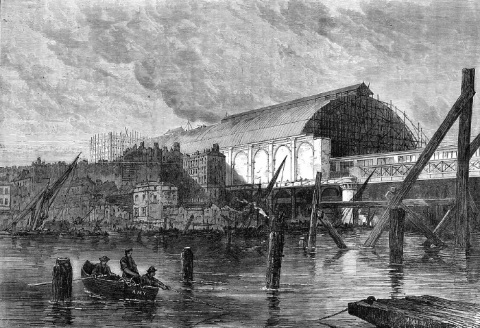 Framed Print : The Charing-Cross railway station, as seen from the river, 1864. Creator: Mason Jackson Framed Print : The Charing-Cross railway station, as seen from the river, 1864. Creator: Mason Jackson