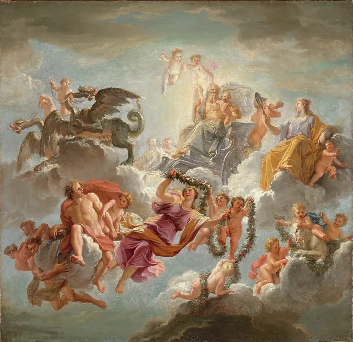 Framed Print : The chariot of Saturn between Justice and Piety, 1672. Creator: Coypel, Noel-Nicolas (1690-1734) Framed Print : The chariot of Saturn between Justice and Piety, 1672. Creator: Coypel, Noel-Nicolas (1690-1734)