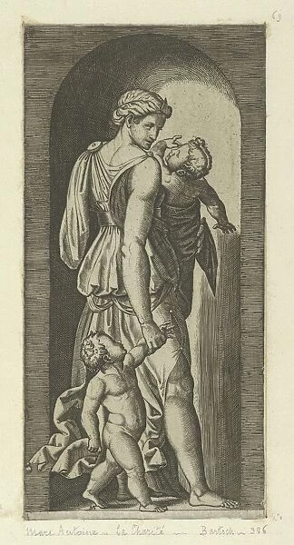 Charity personified by a woman with two childen, from The Virtues, ca. 1515-25. Creator: Marcantonio Raimondi
