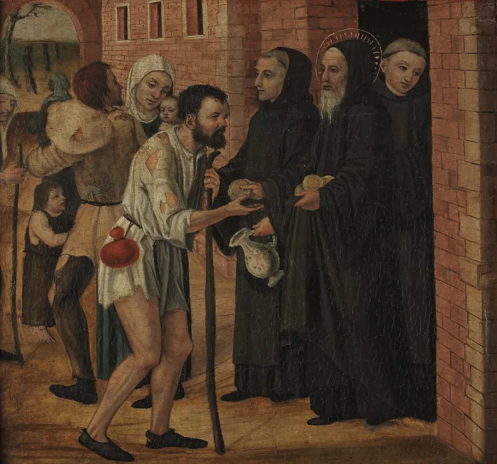 Framed Print : Charity of Saint Benedict, 1490. Creator: Bergognone, Ambrogio (1453-1523) Framed Print : Charity of Saint Benedict, 1490. Creator: Bergognone, Ambrogio (1453-1523)