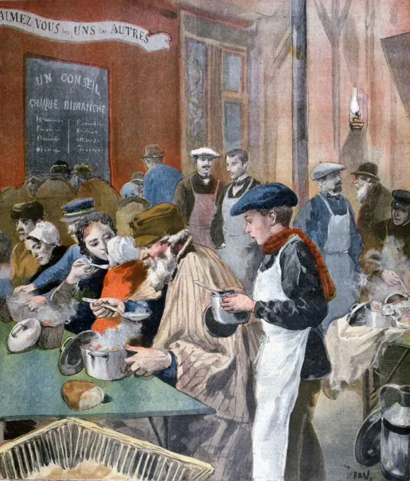 Framed Print : Charity of the students; the soup kitchen at Butte-aux-Cailles, Paris, 1894. Artist: Oswaldo Tofani Framed Print : Charity of the students; the soup kitchen at Butte-aux-Cailles, Paris, 1894. Artist: Oswaldo Tofani