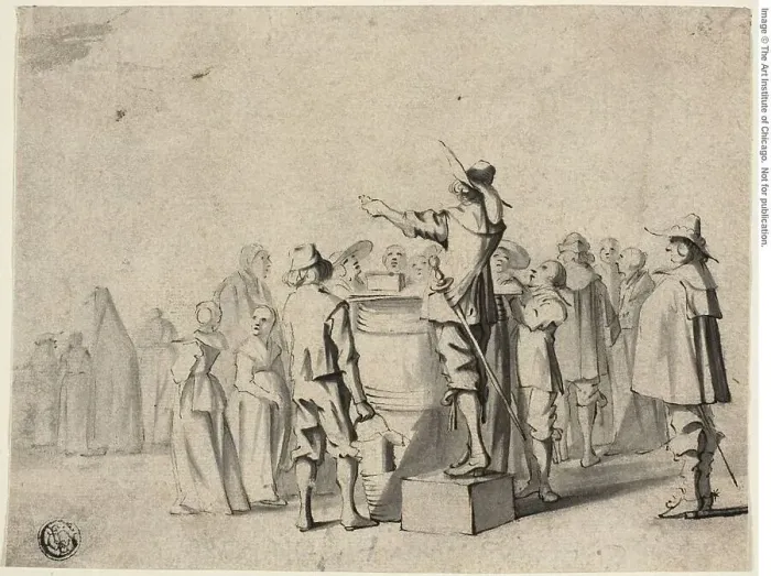 Framed Print : The Charlatan (recto), and Two Standing Figures (verso), n.d. Creators: Gerard Terborch II, Unknown Framed Print : The Charlatan (recto), and Two Standing Figures (verso), n.d. Creators: Gerard Terborch II, Unknown