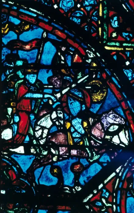 Framed Print : Charlemagne battles the Saracens, stained glass, Chartres Cathedral, France, c1225
