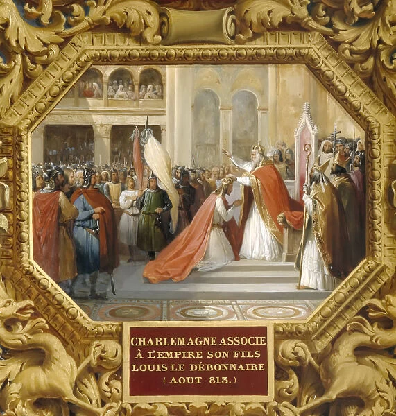 Charlemagne crowns his son Louis the Pious in 813. Artist: Alaux, Jean (1786-1864)