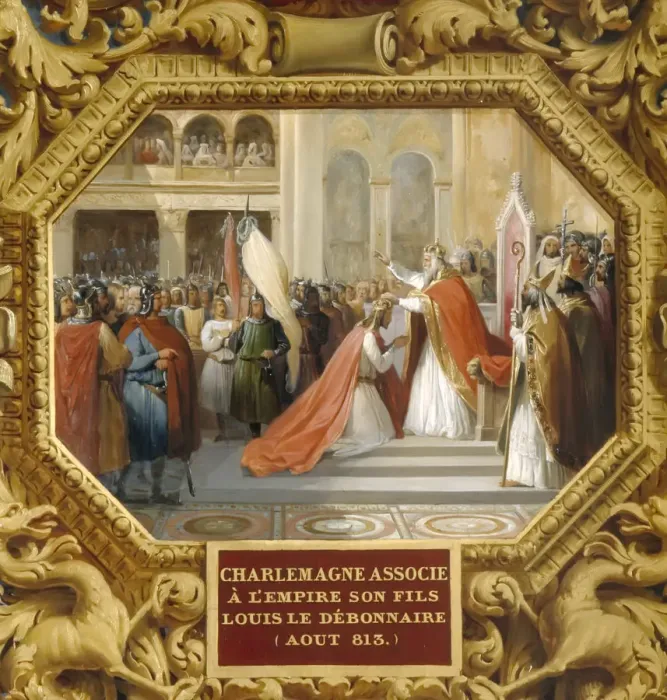 Framed Print : Charlemagne crowns his son Louis the Pious in 813. Artist: Alaux, Jean (1786-1864) Framed Print : Charlemagne crowns his son Louis the Pious in 813. Artist: Alaux, Jean (1786-1864)