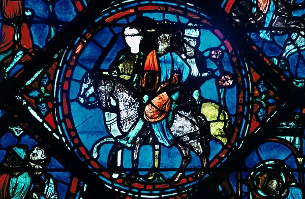 Charlemagne departs for Spain, stained glass, Chartres Cathedral, France, c1225