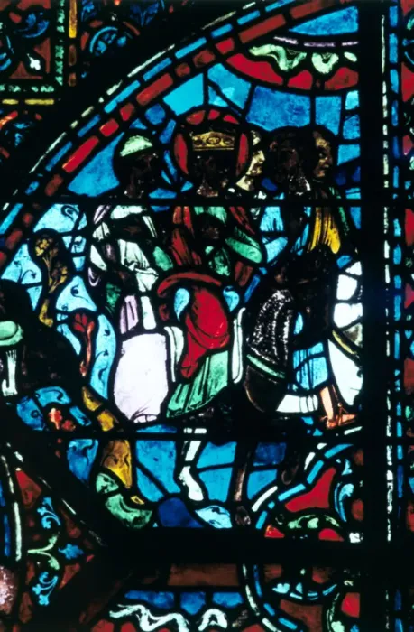 Framed Print : Charlemagne leaves Spain, Stained glass, Chartres Cathedral, France, c1225 Framed Print : Charlemagne leaves Spain, Stained glass, Chartres Cathedral, France, c1225