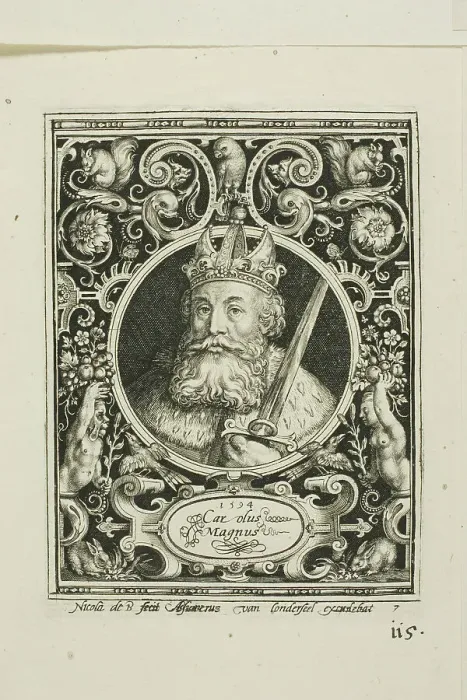 Framed Print : Charlemagne, plate seven from The Nine Worthies, 1594. Creator: Nicolaes de Bruyn Framed Print : Charlemagne, plate seven from The Nine Worthies, 1594. Creator: Nicolaes de Bruyn