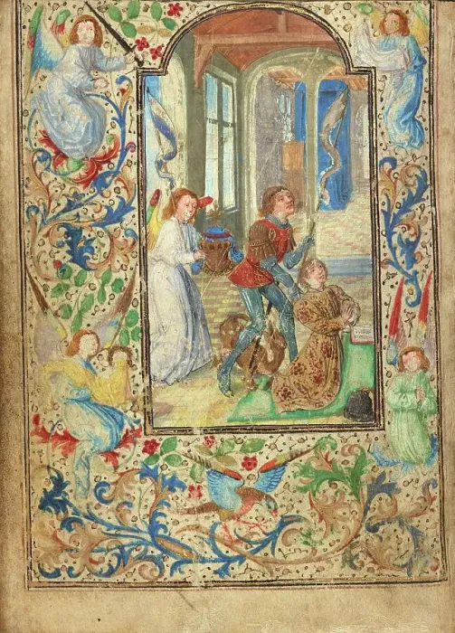 Framed Print : Charles the Bold Presented by Saint George; Prayer Book of Charles the Bold, about 1471. Creator: Lieven van Lathem Framed Print : Charles the Bold Presented by Saint George; Prayer Book of Charles the Bold, about 1471. Creator: Lieven van Lathem