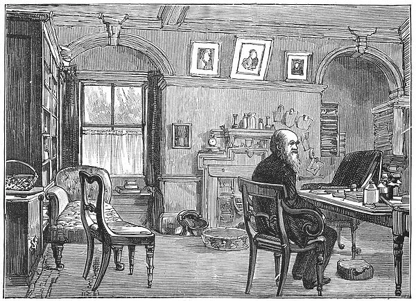 Charles Darwin, English naturalist, in his study, c1870 (1887)