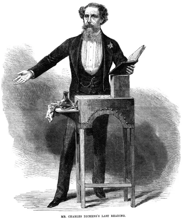 Framed Print : Charles Dickens (1812-70) giving his last public reading at St Jamess Hall, London, 5 March 1870 Framed Print : Charles Dickens (1812-70) giving his last public reading at St Jamess Hall, London, 5 March 1870