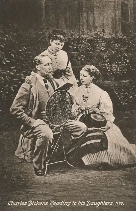 Framed Print : Charles Dickens Reading to his Daughters, 1865. Creators: Mason & Co, Robert Hindry Mason Framed Print : Charles Dickens Reading to his Daughters, 1865. Creators: Mason & Co, Robert Hindry Mason