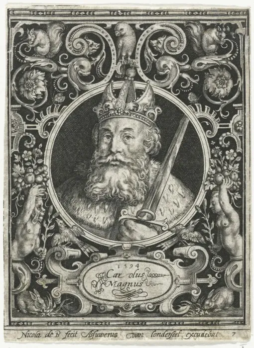 Framed Print : Charles the Great, King of the Franks, 1594. Artist: Bruyn, Nicolaes de (1571-1656) Framed Print : Charles the Great, King of the Franks, 1594. Artist: Bruyn, Nicolaes de (1571-1656)