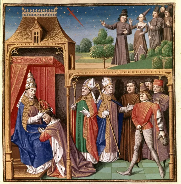 Framed Print : Charles II the Bald is crowned Emperor of the West (875-877) and vision of a sword in the cycle Framed Print : Charles II the Bald is crowned Emperor of the West (875-877) and vision of a sword in the cycle
