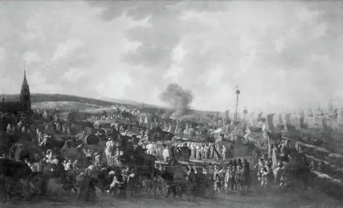 Framed Print : Charles II of England Embarking in Scheweningen May 23, 1660, 1660-1683. Creator: Hendrick de Meijer Framed Print : Charles II of England Embarking in Scheweningen May 23, 1660, 1660-1683. Creator: Hendrick de Meijer