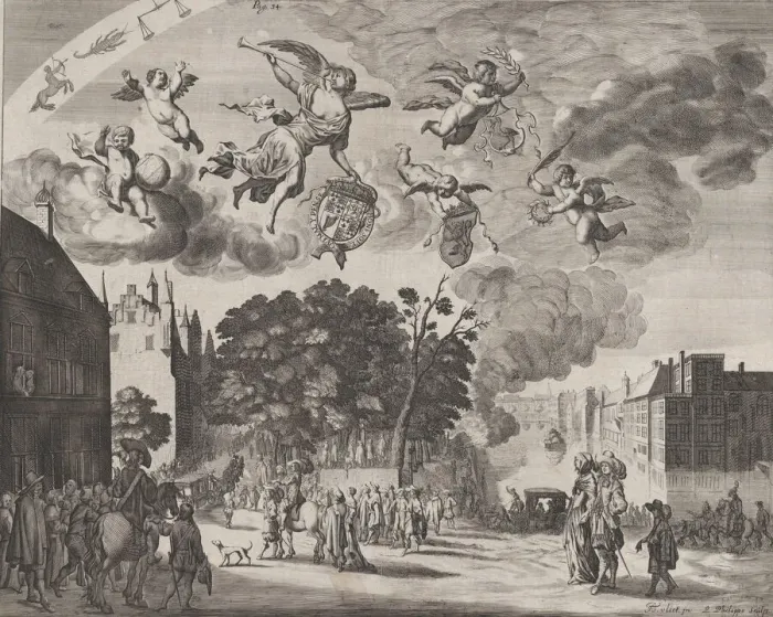 Framed Print : Charles II entering The Hague in a carriage with the Mauritshuis on the right Framed Print : Charles II entering The Hague in a carriage with the Mauritshuis on the right