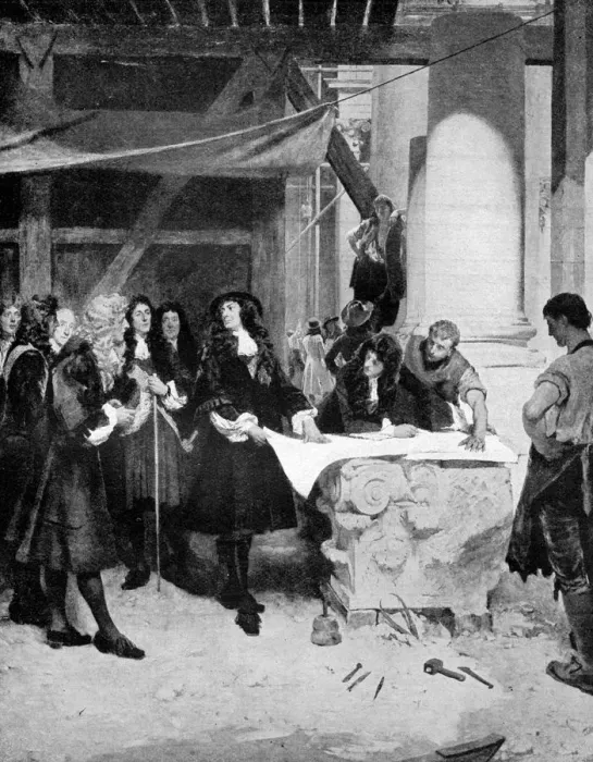 Framed Print : Charles II visiting Sir Christopher Wren during the building of St Pauls Cathedral, London, 1909. Artist: John Seymour Lucas Framed Print : Charles II visiting Sir Christopher Wren during the building of St Pauls Cathedral, London, 1909. Artist: John Seymour Lucas