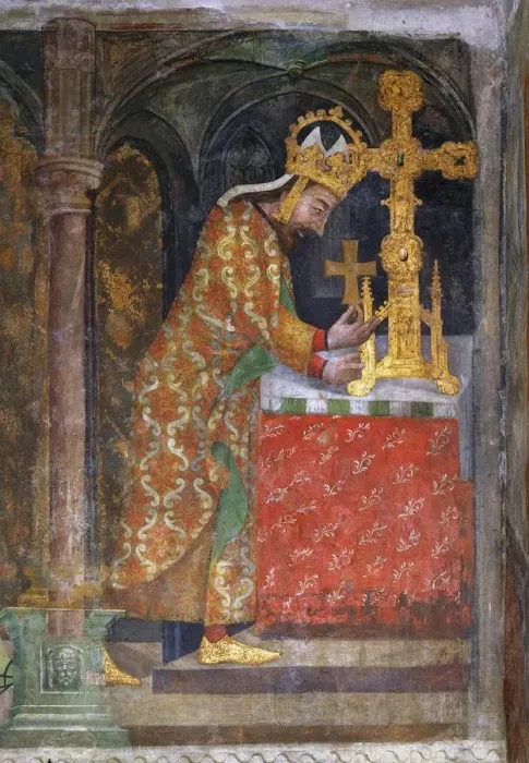 Framed Print : Charles IV places a splinter of the Holy Cross in a reliquary, c. 1360 Framed Print : Charles IV places a splinter of the Holy Cross in a reliquary, c. 1360