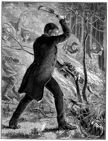 Charles Kingsley fighting a fire, British writer and cleric