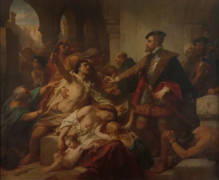 Framed Print : Charles V Frees the Slaves in Tunis, 1873. Creator: Nicaise de Keyser Framed Print : Charles V Frees the Slaves in Tunis, 1873. Creator: Nicaise de Keyser